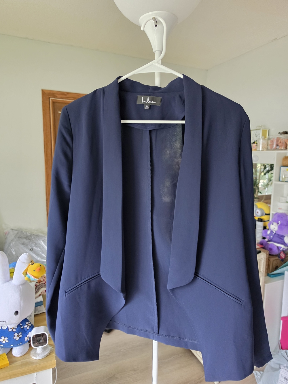 Lulu's Navy Open-Front Draped Blazer